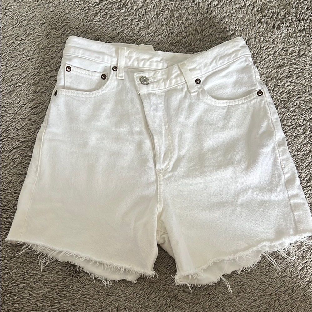 Agolde White Jean Shorts High-Waisted Frayed Hem